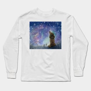 Poodle dog gazing at starry night sky, looking for inspiration Long Sleeve T-Shirt